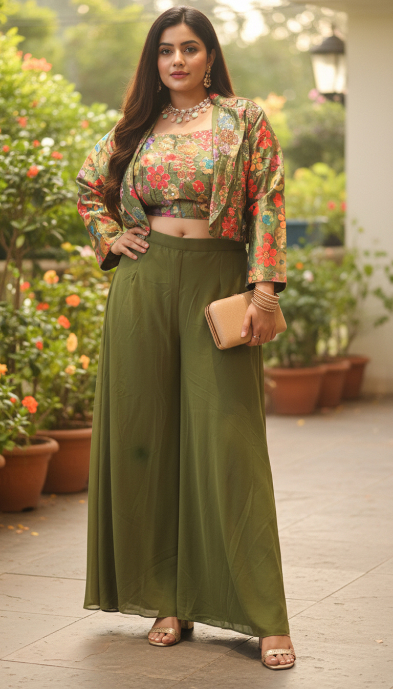Olive Aura Embroidered 3 Piece Set
